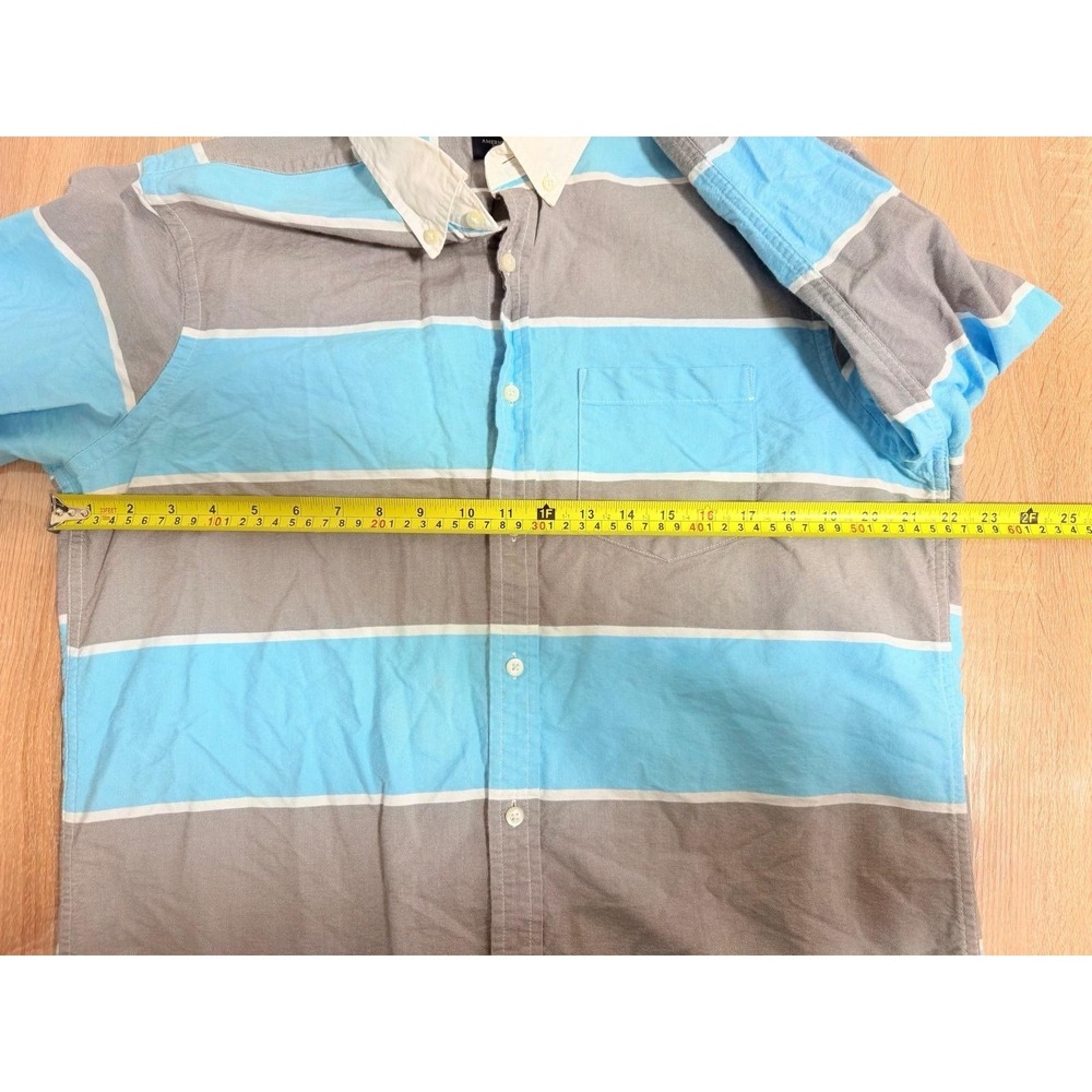 American Eagle Outfitters Slim Fit Button Up Shirt Mens Large Blue Gray Striped - Picture 6 of 8